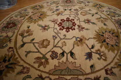 Indian Agra Jaipur Rug, 4' x 4', in burgundy, cream, green and pistachio