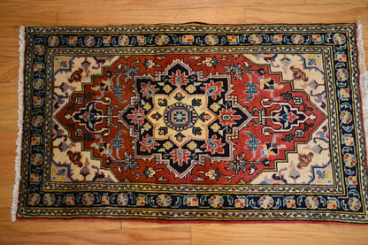 Vintage Persian Tabriz Rug, 2'1" x 3'5", in baby blue, navy, rust and yellow