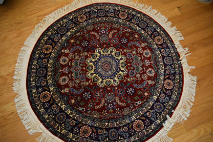 Sino Tabriz Rug, 4' x 4', in baby blue, ivory, navy and pink - photo 4