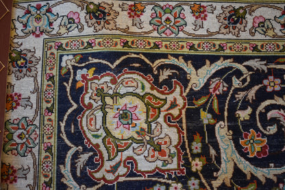 Persian Tabriz Rug with Silk, 10' x 13'1", in baby blue, ivory, navy and pink - photo 4