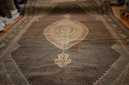 Vintage Persian Tabriz Rug with Silk, 12'11" x 19'11", in black, cocoa, salmon and sea moss - photo 2