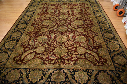 Vintage Indian Agra Jaipur Rug, 10' x 13'9", in black, burgundy, gold and red