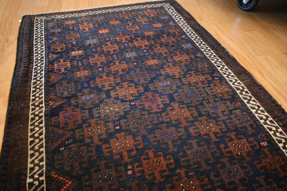 Antique Persian Baluch Rug, 3' x 4'3", in blue, brown and rust - photo 2