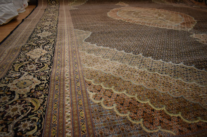 Vintage Persian Tabriz Rug with Silk, 12'11" x 19'11", in black, cocoa, salmon and sea moss - photo 7