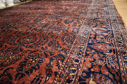 Antique Persian Sarouk Rug, 12'2" x 19'2", in burgundy, gold, navy and pink - photo 4