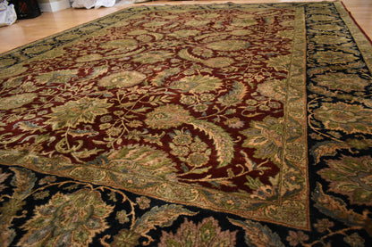Vintage Indian Agra Jaipur Rug, 10' x 13'9", in black, burgundy, gold and red - photo 5