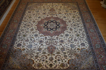 Persian Tabriz Rug with Silk, 9'11" x 13'6", in ivory, navy, pistachio and plum - photo 2