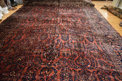 Antique Persian Sarouk Rug, 12'2" x 19'2", in burgundy, gold, navy and pink - photo 5