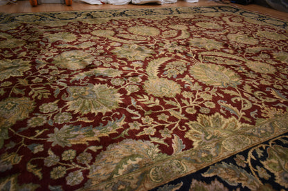 Vintage Indian Agra Jaipur Rug, 10' x 13'9", in black, burgundy, gold and red - photo 6