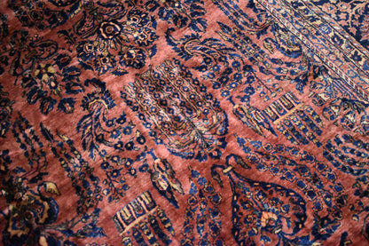 Antique Persian Sarouk Rug, 12'2" x 19'2", in burgundy, gold, navy and pink - photo 8