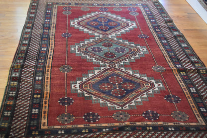 Antique Russian Kazak Rug, 5'9" x 8'5", in brown, green and red - photo 4