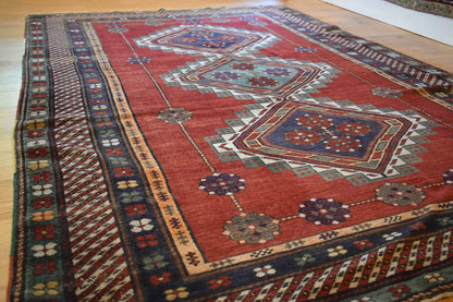 Antique Russian Kazak Rug, 5'9" x 8'5", in brown, green and red - photo 5