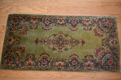 Antique Persian Kerman Rug, 2' x 3'10", in blue, green, pink and pistachio