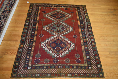 Antique Russian Kazak Rug, 5'9" x 8'5", in brown, green and red - photo 7
