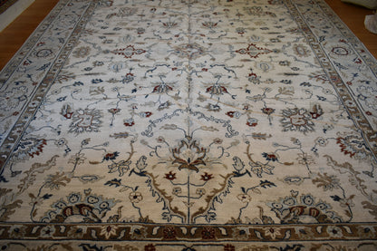 Indian Kashan Rug, 10' x 14', in blue and ivory