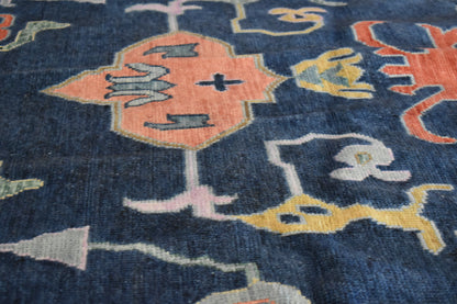 Indian Oushak Rug, 10' x 10', in baby blue, blue, purple and salmon - photo 4