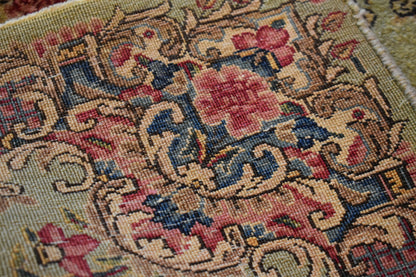 Antique Persian Kerman Rug, 2' x 3'10", in blue, green, pink and pistachio - photo 3
