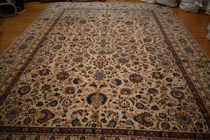 Vintage Persian Kashan Rug, 10'9" x 15'3", in blue, gold and ivory