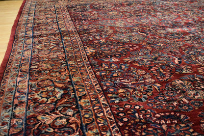 Antique Persian Sarouk Rug, 12' x 16'6", in baby blue, navy, red and salmon - photo 5