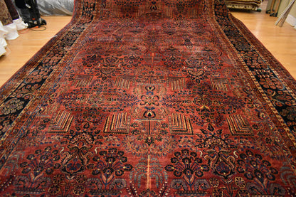 Antique Persian Sarouk Mohjaran Rug, 11'6" x 24'4", in blue, burgundy, navy and red - photo 2
