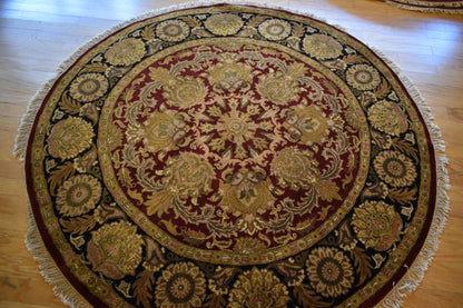 Indian Agra Jaipur Rug, 6' x 6', in black, burgundy and gold