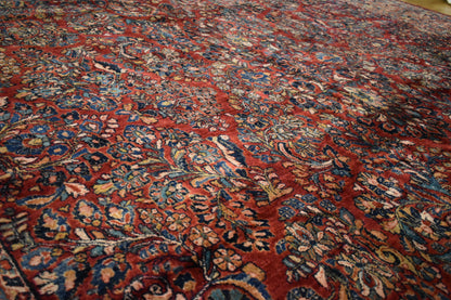 Antique Persian Sarouk Rug, 12' x 16'6", in baby blue, navy, red and salmon - photo 6