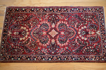 Antique Persian Sarouk Rug, 2'3" x 4', in blue, navy, red and salmon