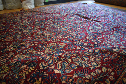 Antique Persian Sarouk Rug, 10'5" x 13'5", in burgundy, navy, teal and yellow - photo 5