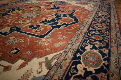Indian Heriz Serapi Rug, 11'8" x 17'9", in baby blue, beige, brick and navy - photo 2