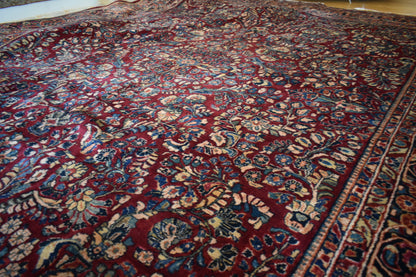 Antique Persian Sarouk Rug, 10'5" x 13'5", in burgundy, navy, teal and yellow - photo 6