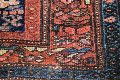 Antique Persian Kurdish Bagface, 1'10" x 2'2", in navy, red and teal - photo 2