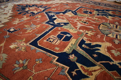Indian Heriz Serapi Rug, 11'8" x 17'9", in baby blue, beige, brick and navy - photo 5