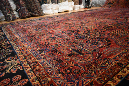 Antique Persian Sarouk Mohjaran Rug, 11'6" x 24'4", in blue, burgundy, navy and red - photo 7