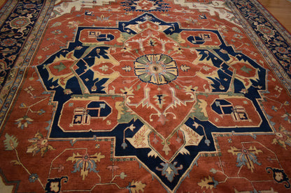 Indian Heriz Serapi Rug, 11'8" x 17'9", in baby blue, beige, brick and navy - photo 6