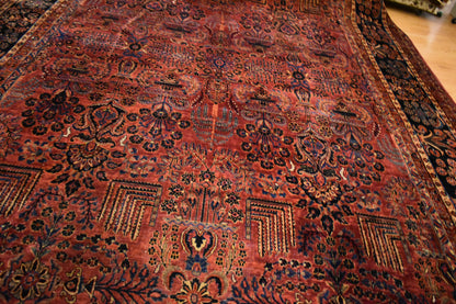 Antique Persian Sarouk Mohjaran Rug, 11'6" x 24'4", in blue, burgundy, navy and red - photo 9