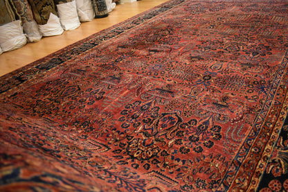 Antique Persian Sarouk Mohjaran Rug, 11'6" x 24'4", in blue, burgundy, navy and red - photo 10
