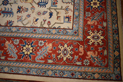 Afghan Kazak Rug, 9' x 11'11", in blue, ivory and red - photo 3