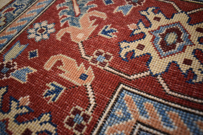 Afghan Kazak Rug, 9' x 11'11", in blue, ivory and red - photo 4