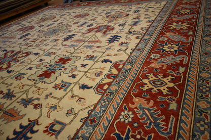 Afghan Kazak Rug, 9' x 11'11", in blue, ivory and red - photo 2