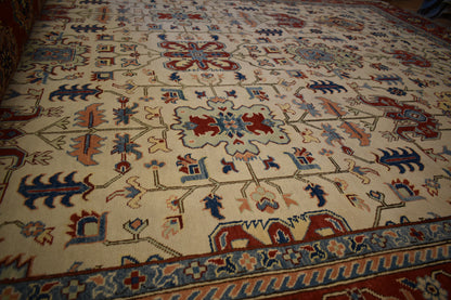 Afghan Kazak Rug, 9' x 11'11", in blue, ivory and red - photo 5