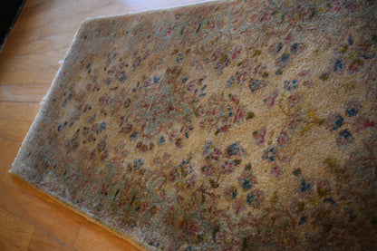 Vintage Persian Kerman Rug, 2' x 4'2", in baby blue, cream, pink and pistachio