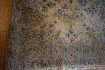 Vintage Persian Kerman Rug, 2' x 4'2", in baby blue, cream, pink and pistachio - photo 2