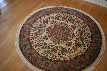 Sino Sarouk Rug, 5' x 5', in cream, pink and pistachio
