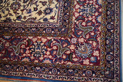 Antique Persian Kashan Rug, 8'10" x 13'1", in baby blue, blue, burgundy and navy - photo 2