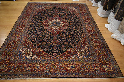 Vintage Persian Kashan Rug, 10'3" x 13'11", in blue, ivory, navy and red - photo 7