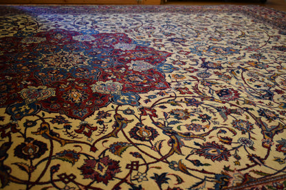 Antique Persian Kashan Rug, 8'10" x 13'1", in baby blue, blue, burgundy and navy - photo 4