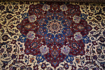 Antique Persian Kashan Rug, 8'10" x 13'1", in baby blue, blue, burgundy and navy - photo 6