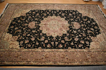 Sino Tabriz Rug with Silk, 10' x 14', in black, pink and pistachio - photo 2