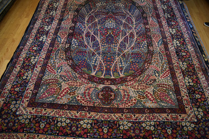 Antique Persian Lavar Kerman Rug, 8'3" x 11'5", in baby blue, green, navy and pink - photo 2