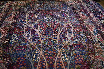 Antique Persian Lavar Kerman Rug, 8'3" x 11'5", in baby blue, green, navy and pink - photo 4